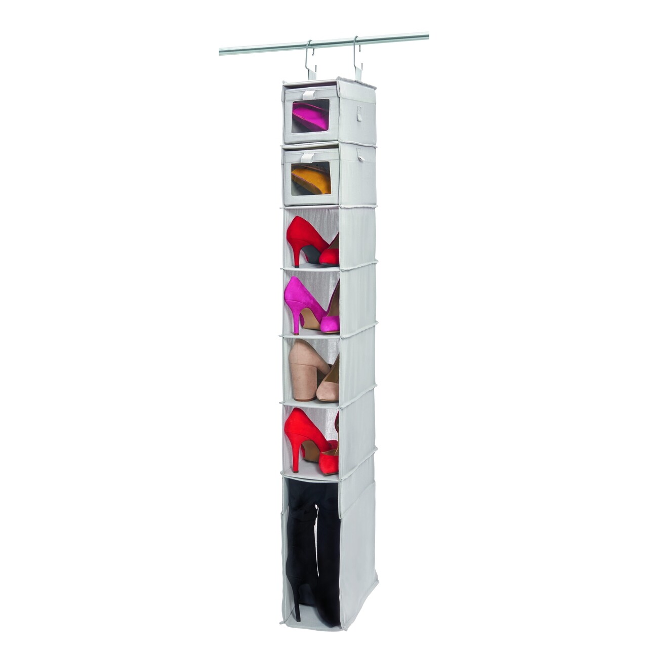 Organizator pentru incaltaminte Evie, iDesign, 7-10 rafturi, 15x30.5x137 cm, gri - imagine 6